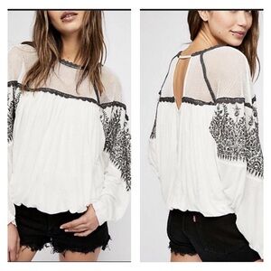 Free People Carly Embroidered Top White Medium Boho